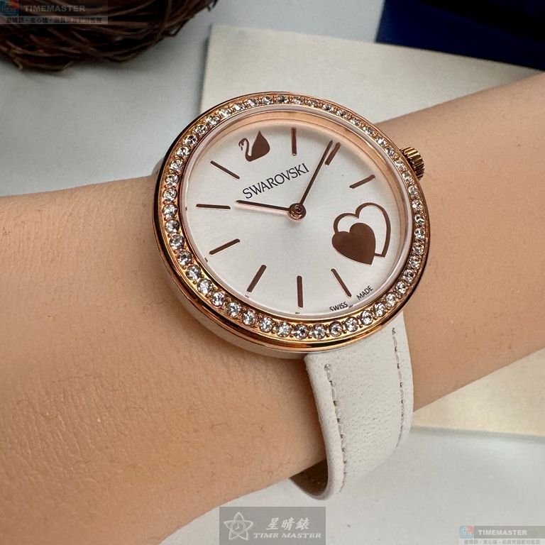[星晴錶業]SWAROVSKI手錶,34mm,SW00020白色錶面玫瑰金錶殼白真皮皮革錶帶款, , large