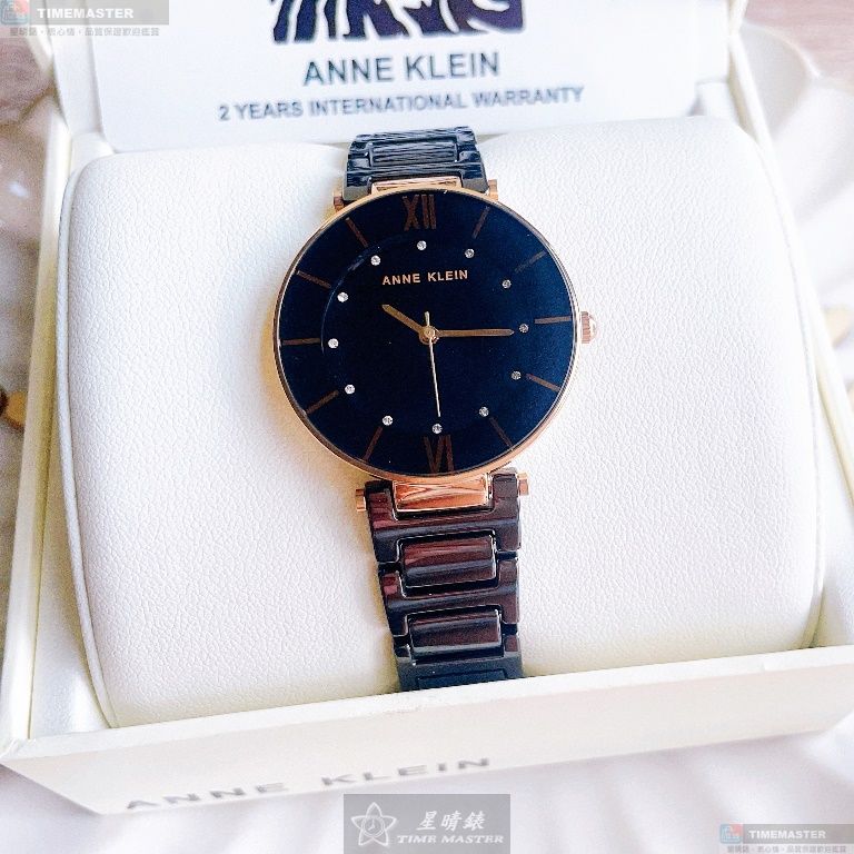 [星晴錶業]AnneKlein手錶,32mm,AN00344黑色錶面玫瑰金錶殼深黑色陶瓷錶帶款, , large