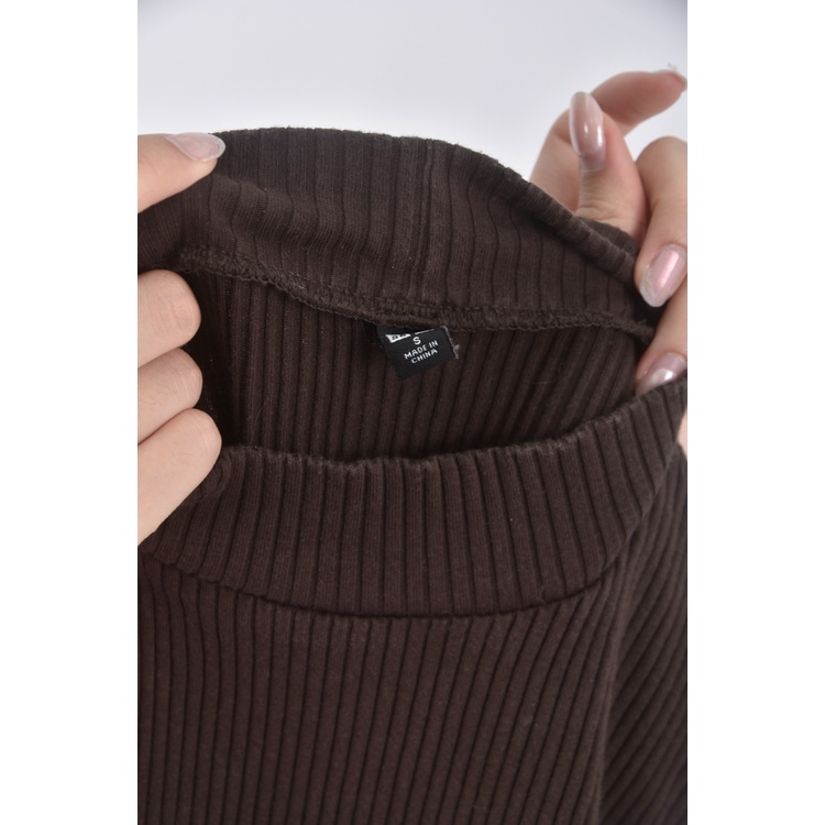 (S) uniqlo質感棉質坑紋棕色長袖上衣二手衣, , large