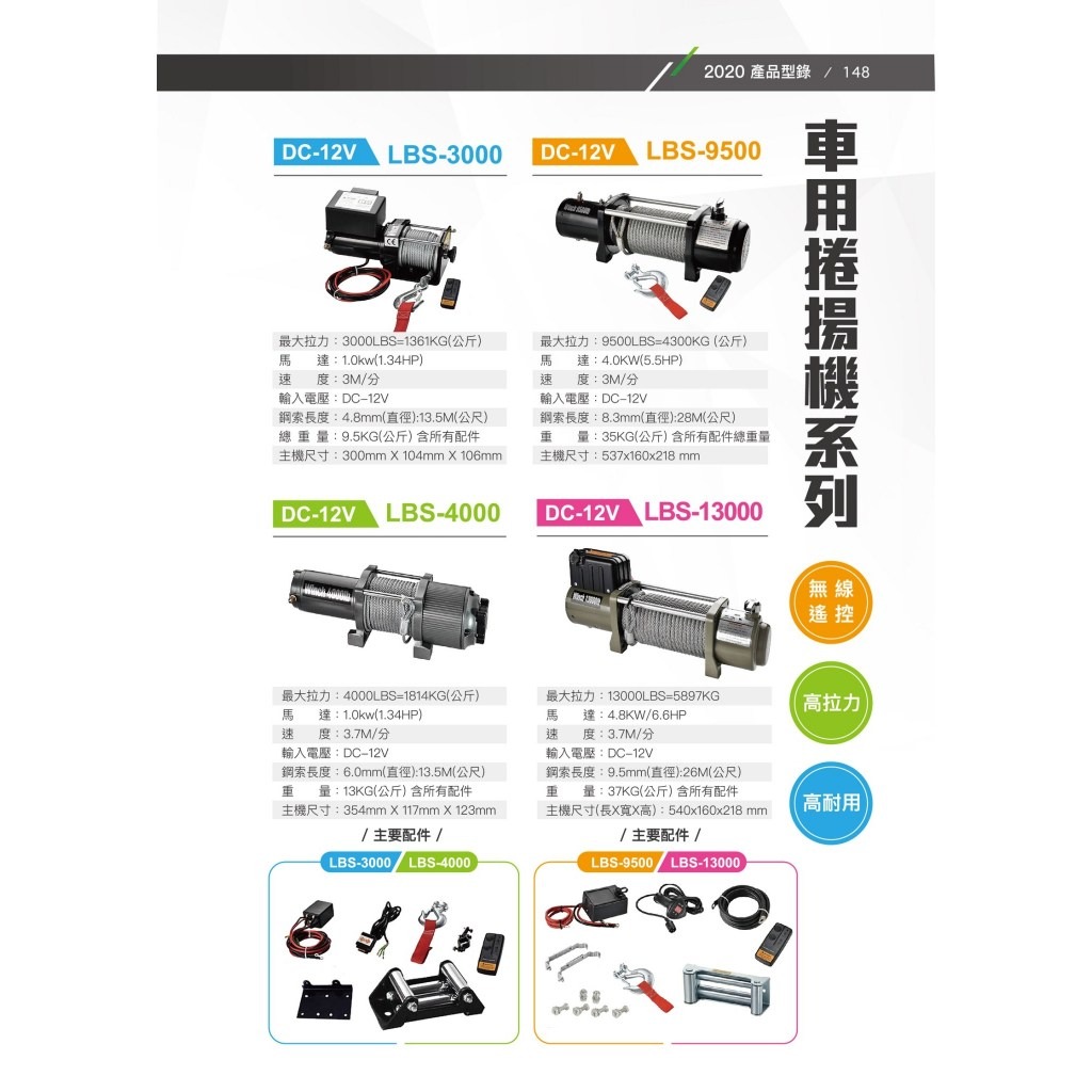 WIN五金 松盈牌DC-12V/24V  LBS-4000 車用捲揚機付無線遙控 捲揚機 電動吊車 吊車 電動絞盤 電動捲線機 車用救援, , large