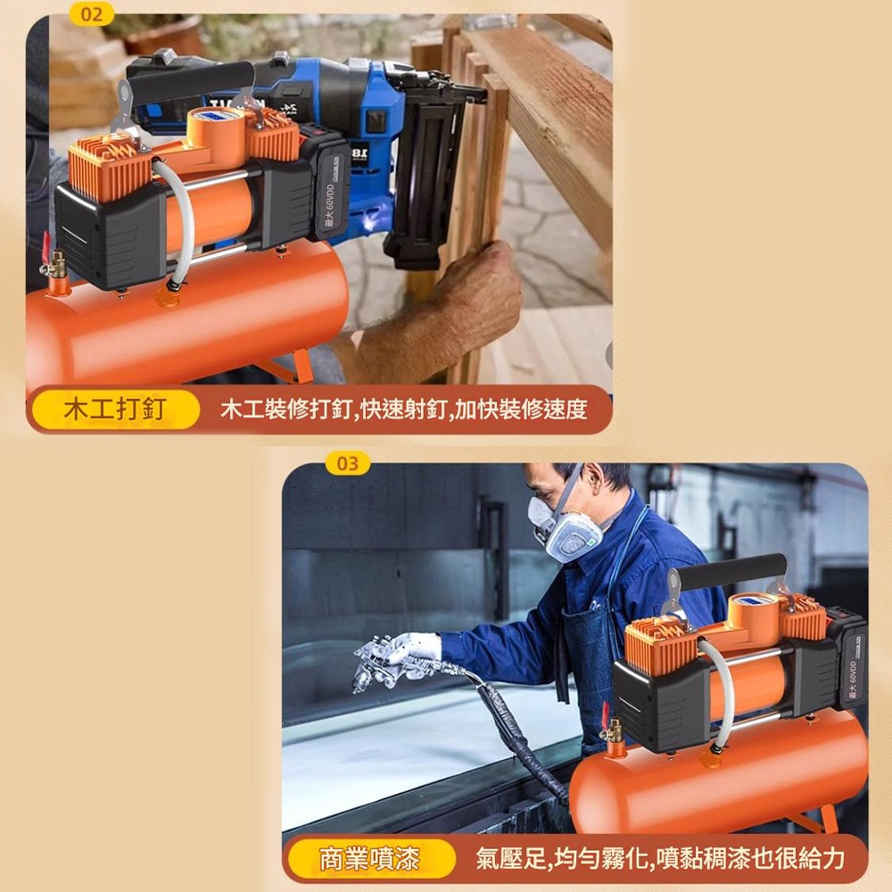 21V rechargeable 6L air compressor, 10 batteries, 1 charger, and accessories (random color)., , large