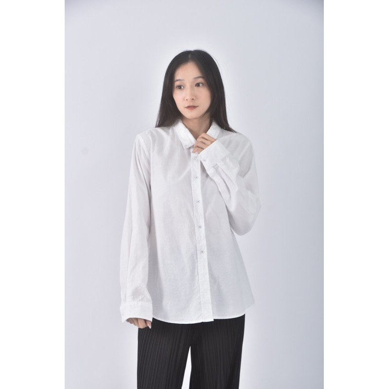 (M) net質感棉質純棉白色長袖上衣二手衣, , large