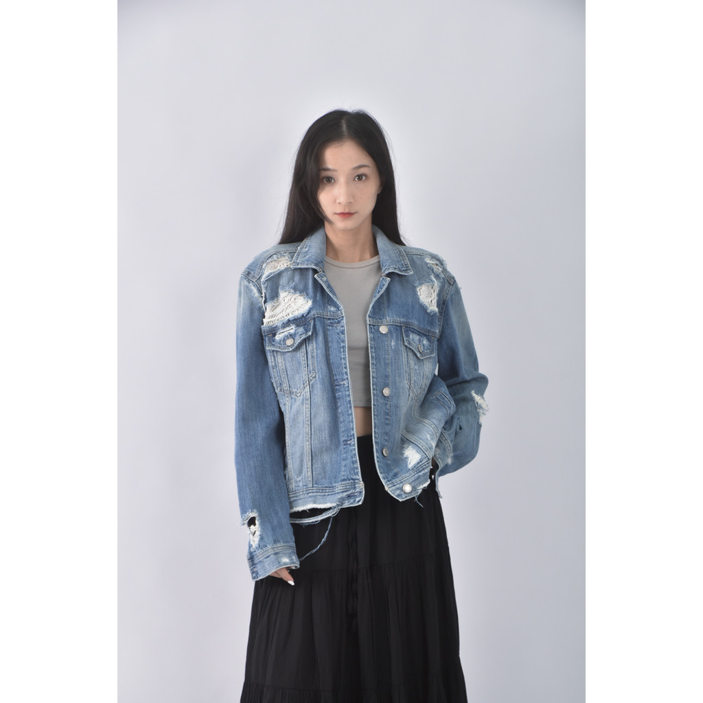 (M) american eagle丹寧牛仔棉質純棉刷破藍色外套二手衣