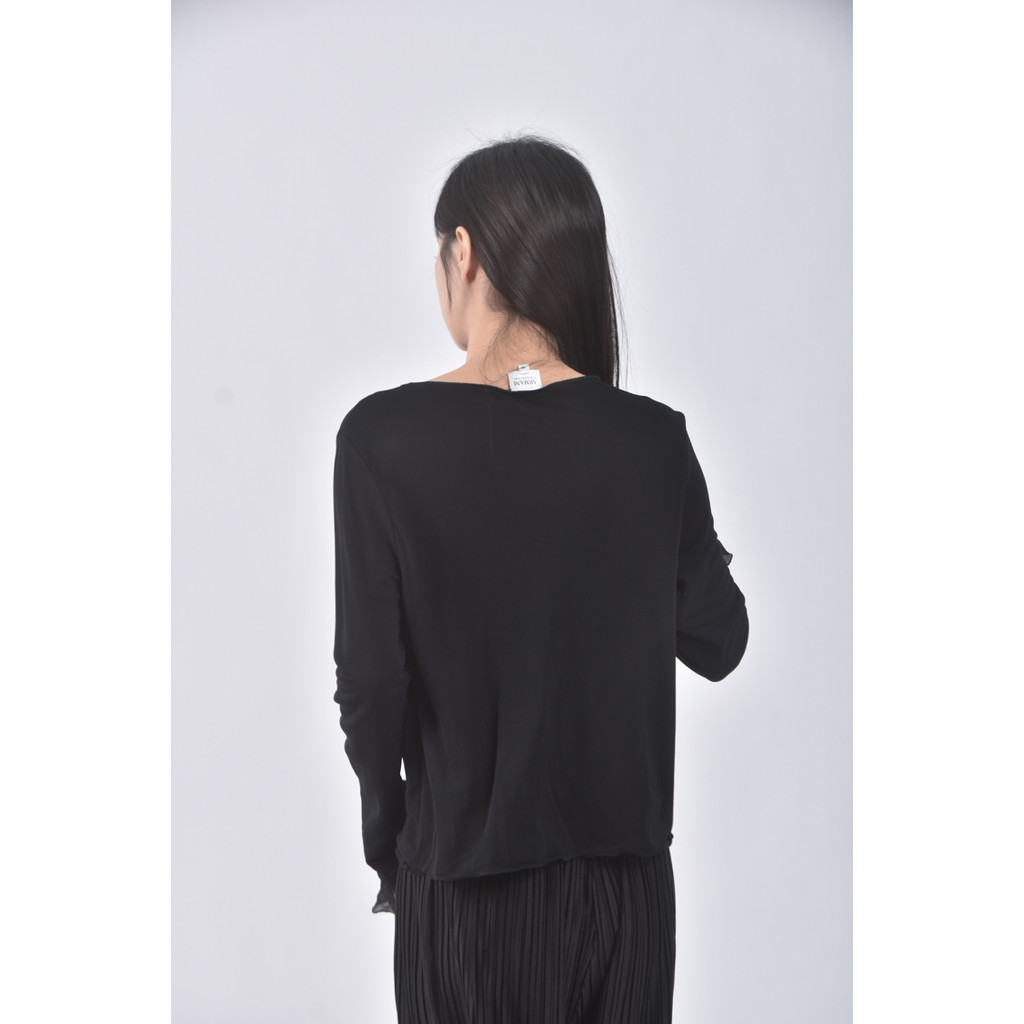 (S) armani collezioni質感假兩件黑色長袖上衣二手衣, , large