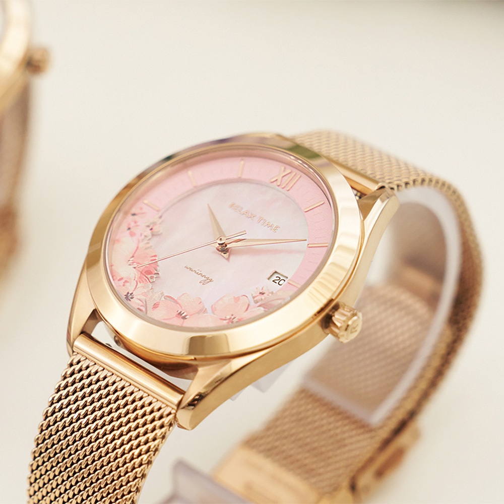 Relax Time wwiinngg 插畫家聯名花卉女錶-海棠輕夢/36mm 禮物 RT-106-02, , large