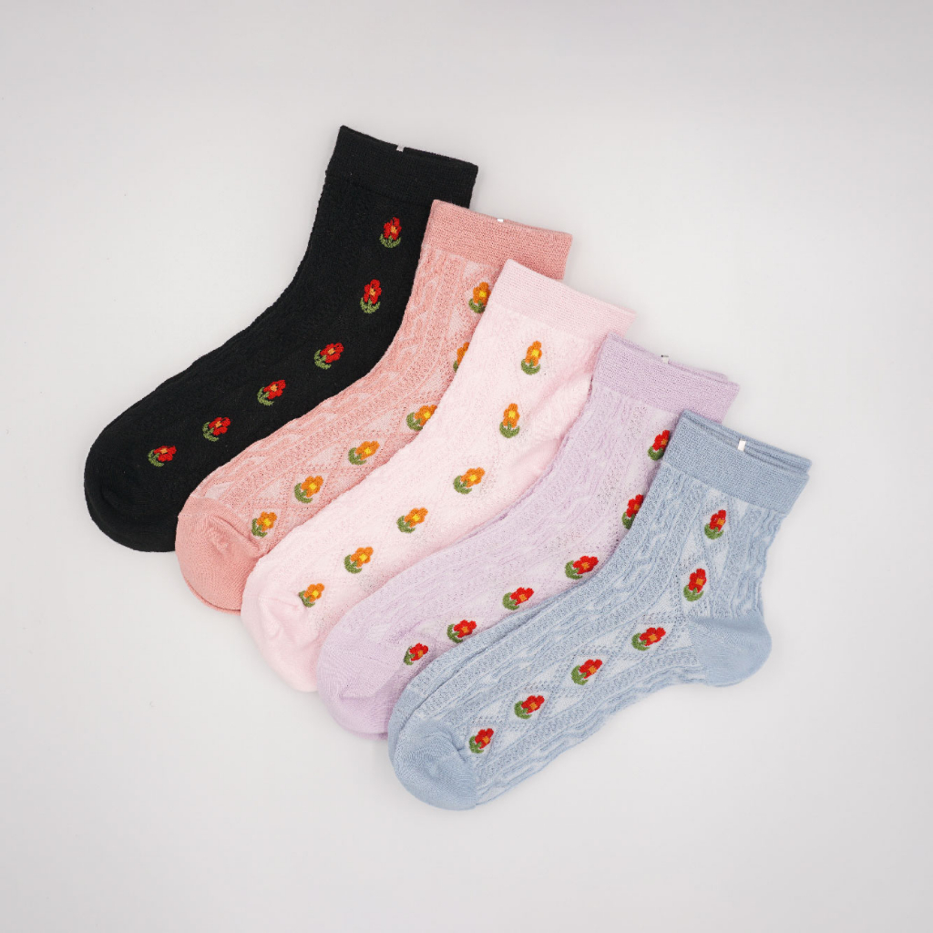 [Kaimei Cotton Industry] 8 pairs set, random and excellent, MIT made in Taiwan, reverse woven 1/2 pure cotton women's socks, small flowers, , large