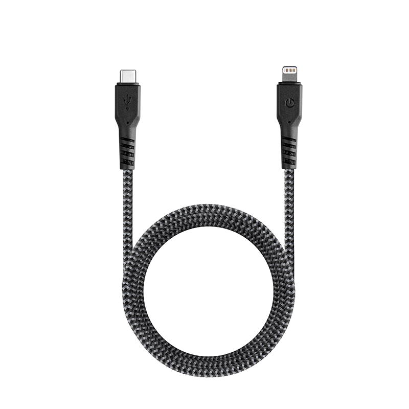 [亞瑟3C] ENERGEA Lightning to USB-C Fibratough 快充MFI認證傳輸線  1.5M-黑色, , large