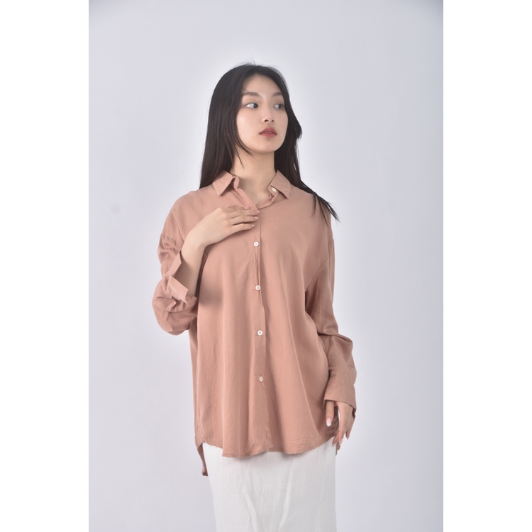 (M) grain rain排扣棕色襯衫上衣二手衣