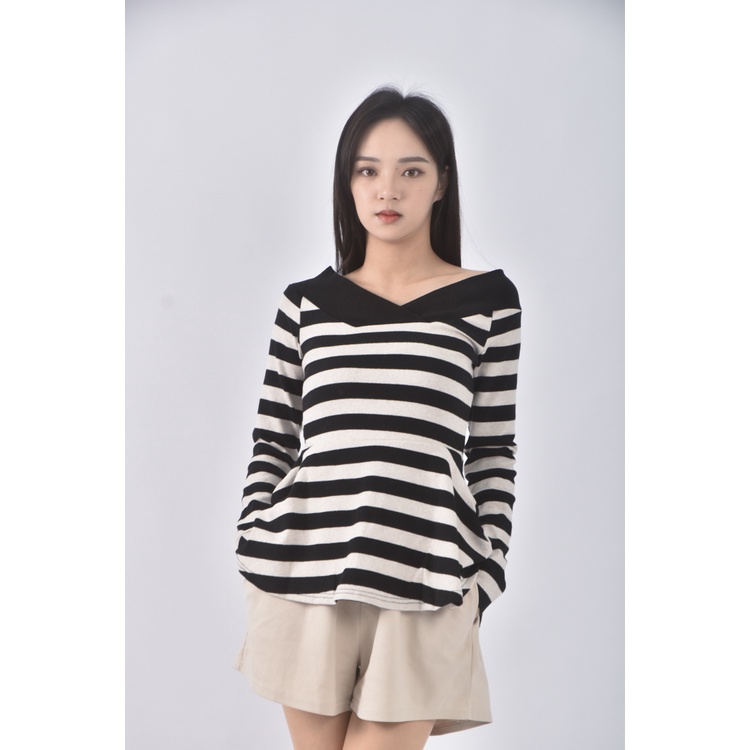 (S) ganji lang質感條紋黑色長袖上衣二手衣