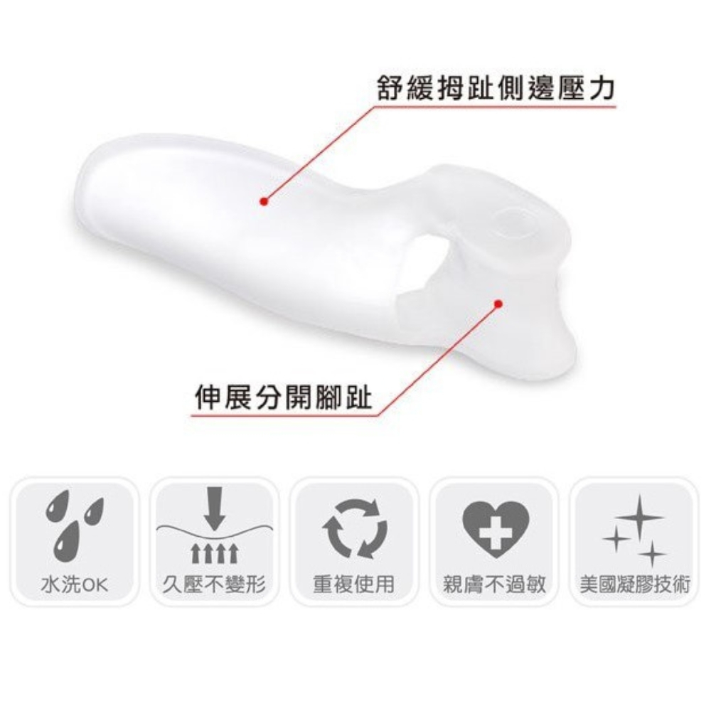 【GelSmart吉斯邁】拇趾偏斜防磨分趾墊-1入(左右腳通用、1cm分趾墊、抗菌親膚、TG-GTS006), , large