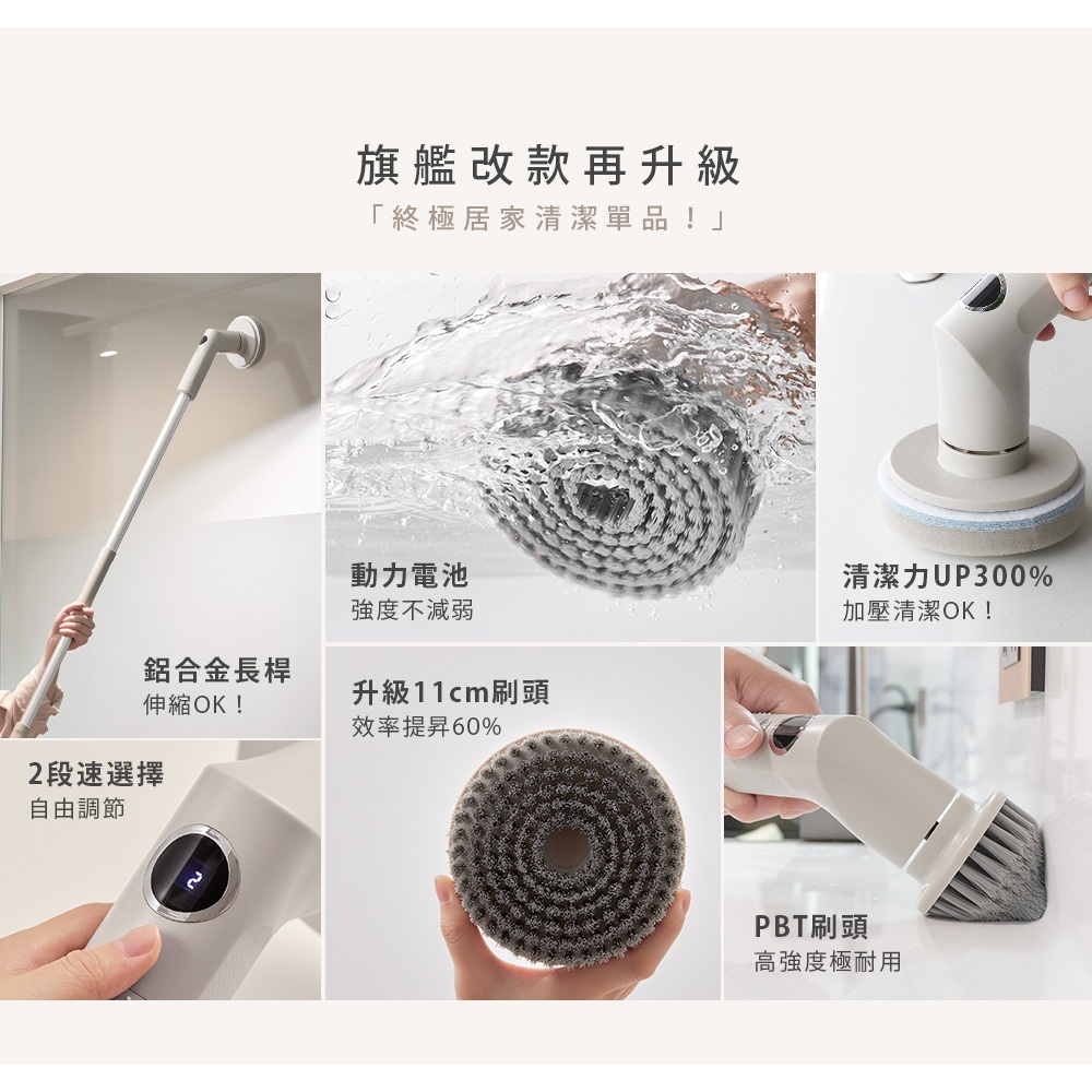 ARTISAN奧堤森 第三代USB兩用電動清潔刷 多功能 無線電動 清洗刷 清洗機 清洗高處 多刷頭 耐用 耐磨 暖月灰, , large