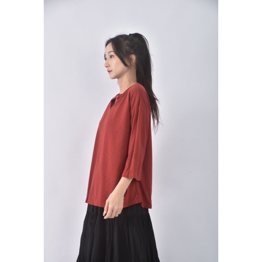 (XL) minutes happiness棉質V領紅色長袖上衣二手衣, , large