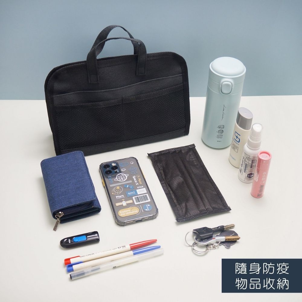 【YUNJOIN】尼龍手提袋中袋-駝色  內膽包 內襯分類袋 收納袋 可手提 多夾層 網袋 旅遊收納, , large