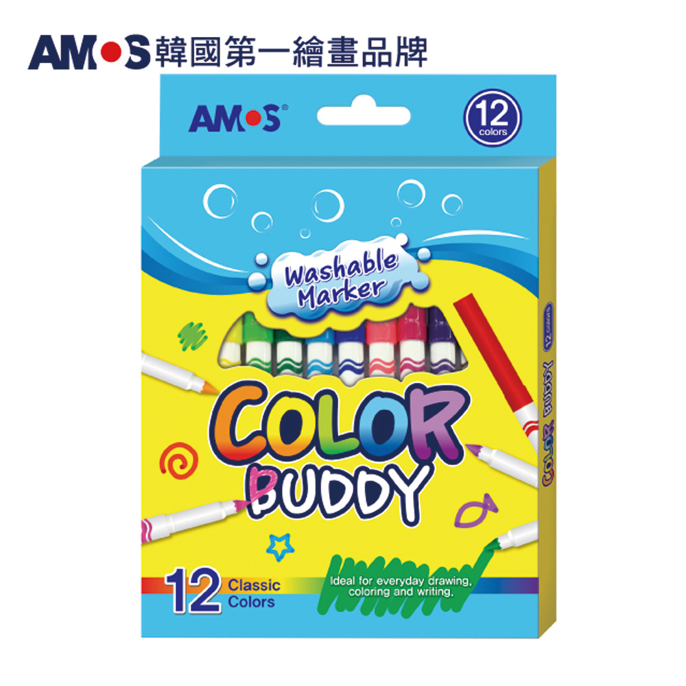 【韓國AMOS】12色細款可水洗彩色筆, , large