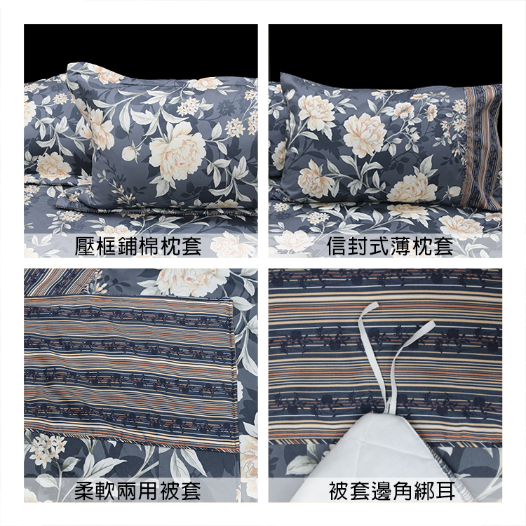 【多利寶寢具】FITNESS 精梳棉雙人特大七件式床罩組-花語情嵐-藍灰, , large