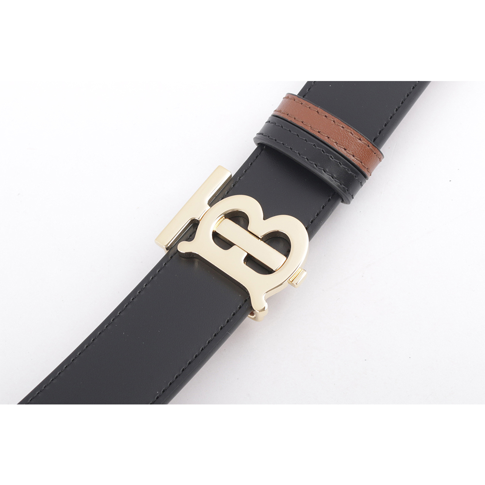 BURBERRY TB Logo 小牛皮寬3cm雙面可用皮帶/黑色/棕褐色, , large
