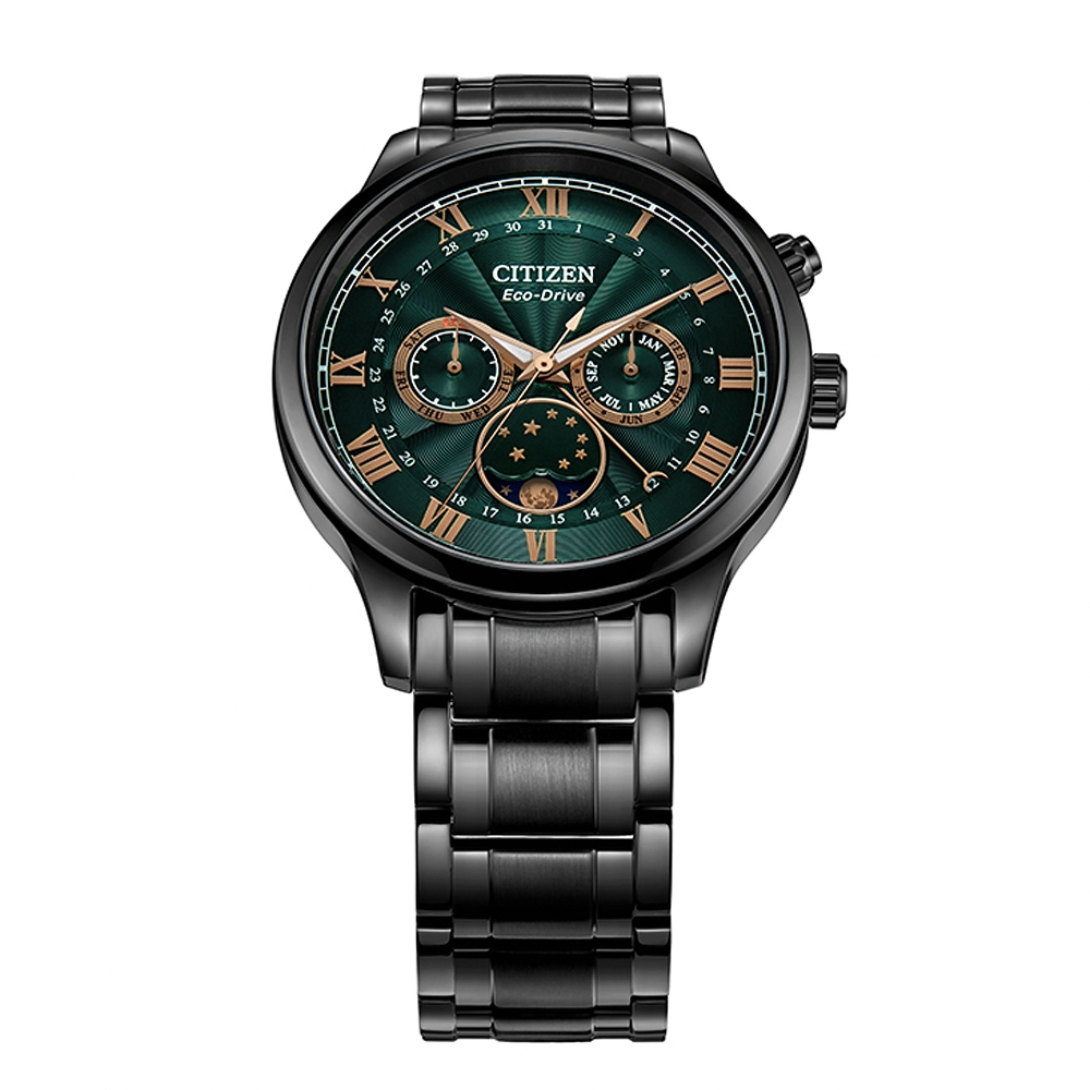 CITIZEN 星辰 亞洲限定 光動能紳男月相手錶 AP1055-87X, , large