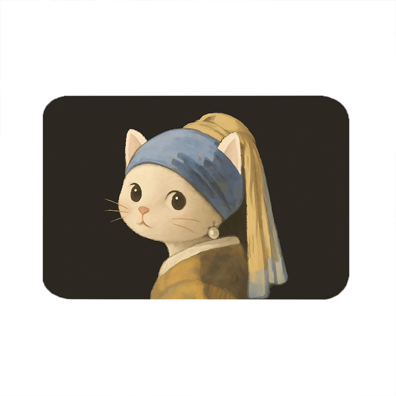【Monster】 Soft Diatomaceous Earth Absorbent Mat – Nordic Animal Series (60x40cm) – Pearl Cat, , large