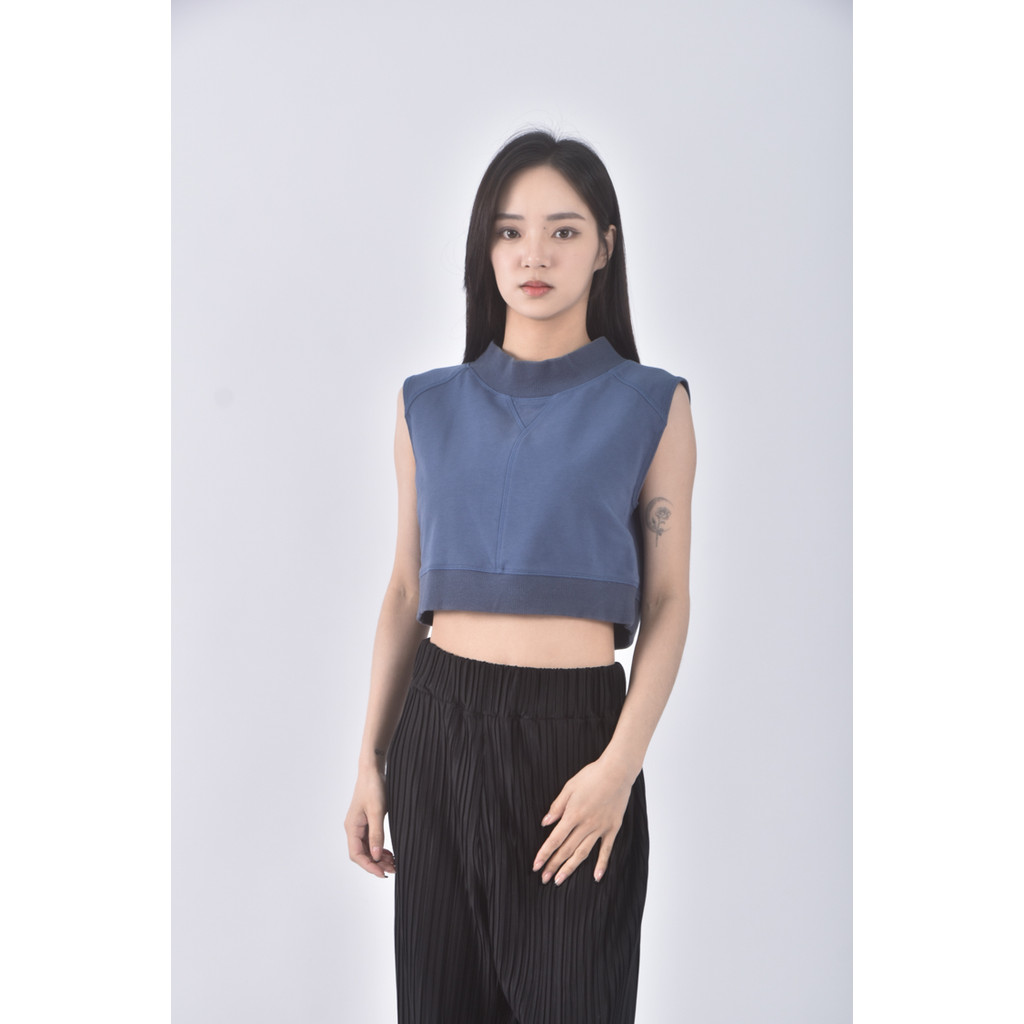 (S) aria質感修身短版棉質無袖綠色上衣二手衣, , large