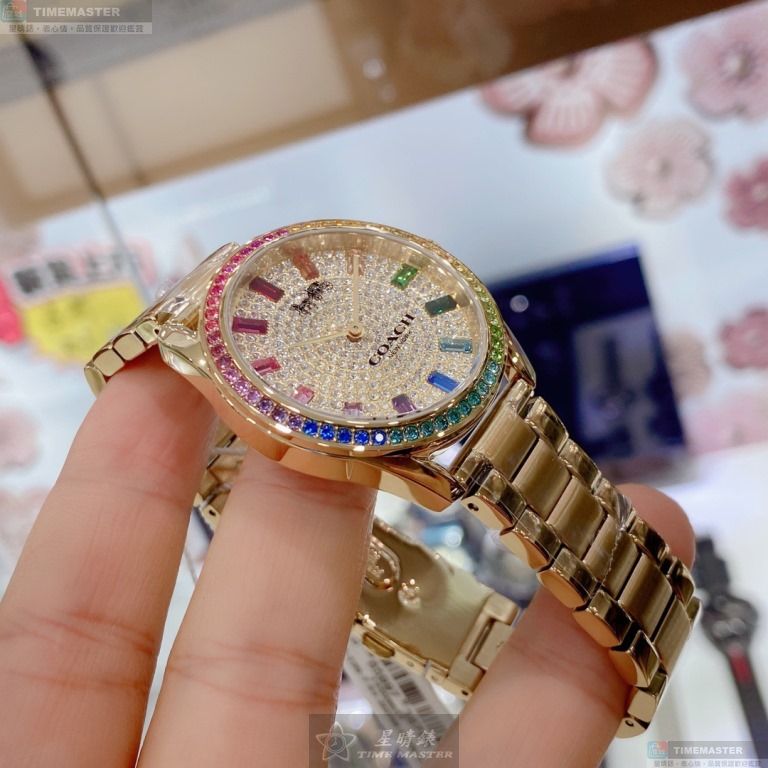 [星晴錶業]COACH手錶,36mm,CH00136糖豆錶面彩色錶殼金色精鋼錶帶款, , large
