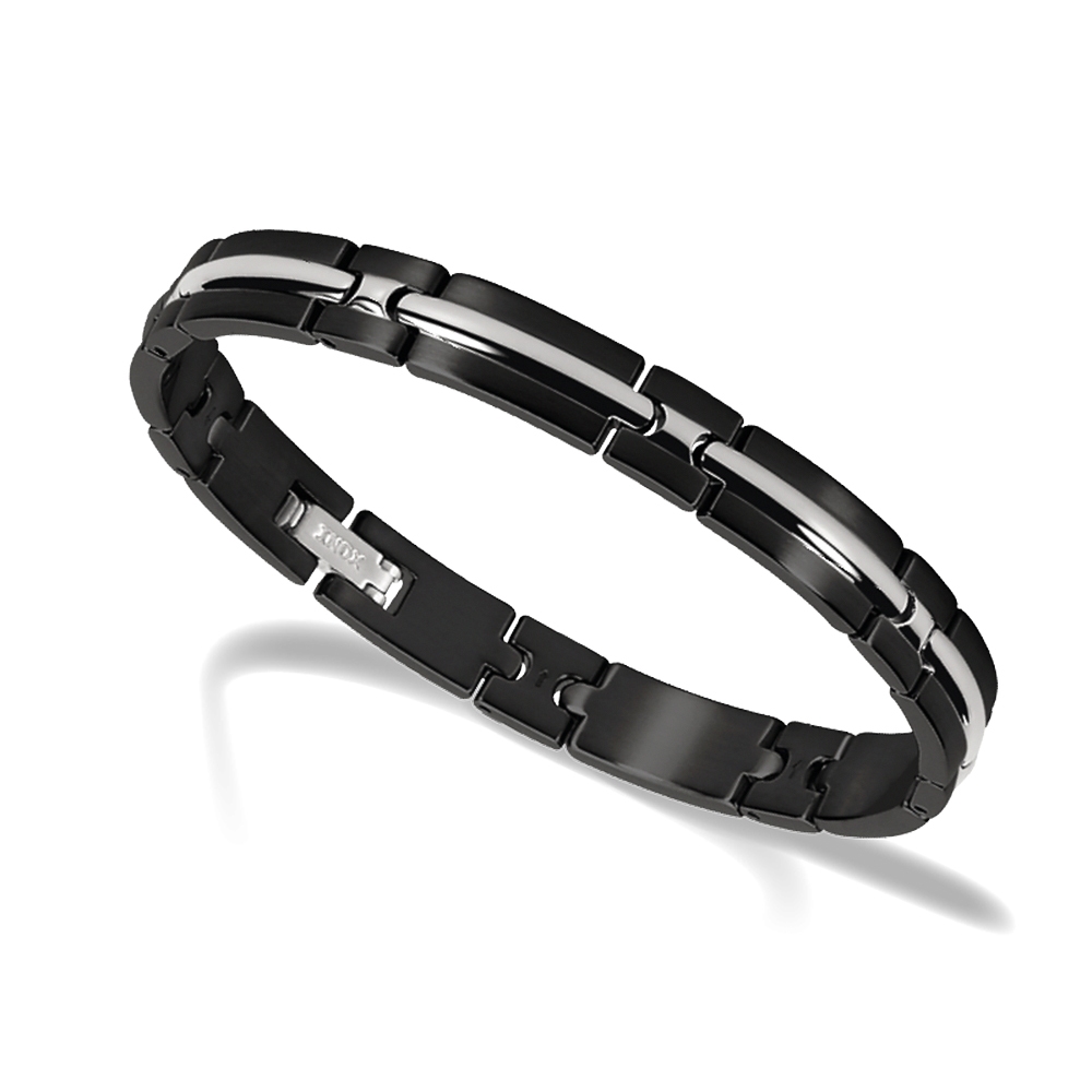 【快速出貨】法國 ROCHET TRINIDAD系列 不鏽鋼男士雙色手鍊-黑x銀 B042281, , large