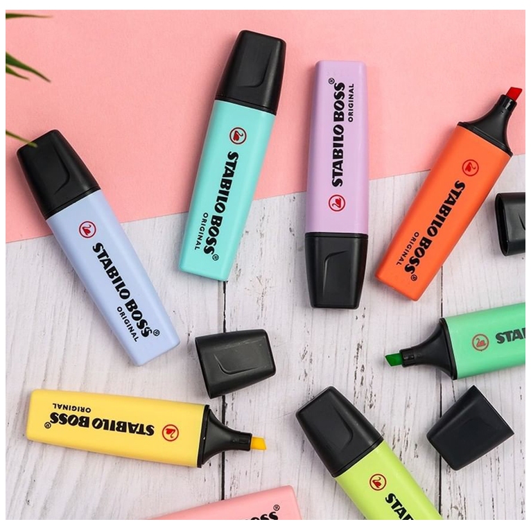 【德國天鵝STABILO】BOSS ORIGINAL Pastel 波士馬卡龍色經典螢光筆 15色桌上展示組經典色(ST7015-01-5), , large