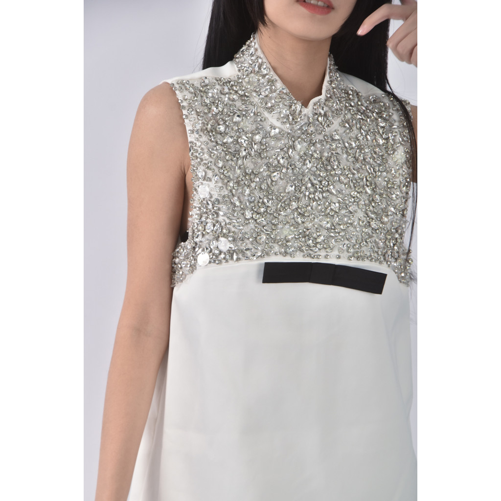 (M) 質感禮服水鑽白色洋裝二手衣, , large