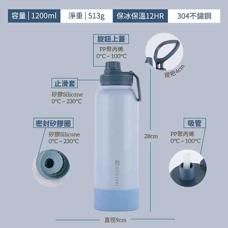 HOUSUXI-大容量保冷保溫瓶(附吸管)-1200ml, 霧藍, large