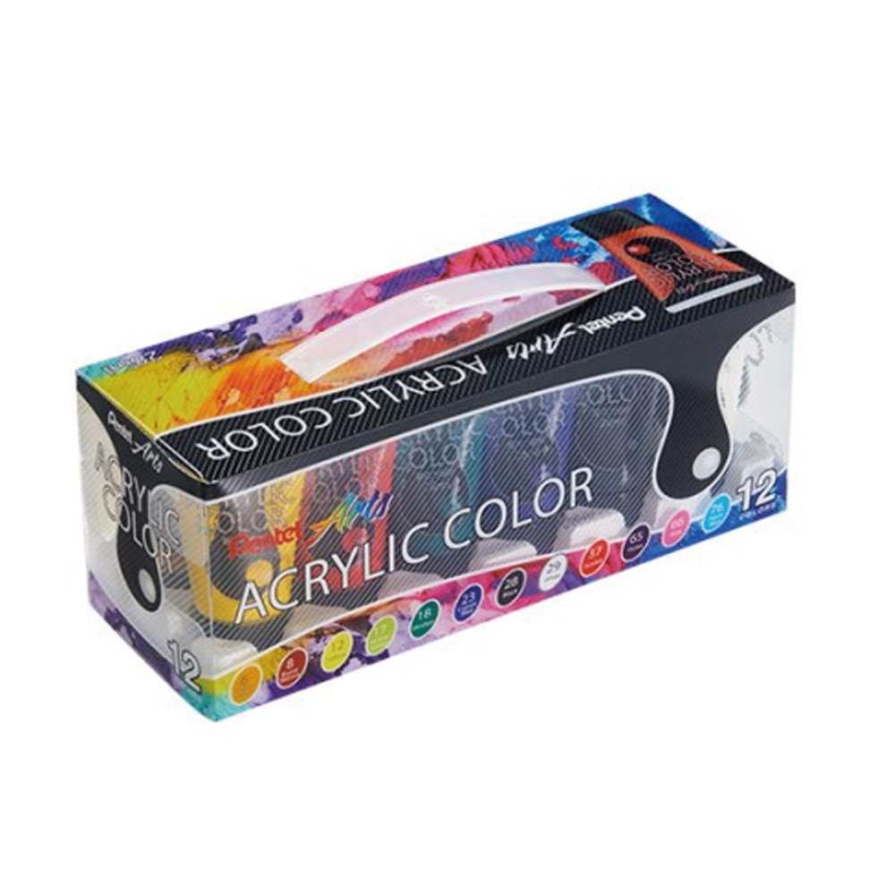 【Pentel 飛龍】壓克力顏料 28ml 12色組 /盒 WA2-12, , large