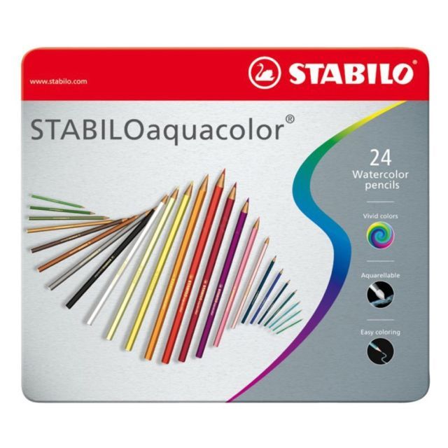 【德國天鵝STABILO】STABILOaquacolor 水彩樂水溶性色鉛筆 鐵盒12/24/36色鐵盒-24色(ST1624-5), , large