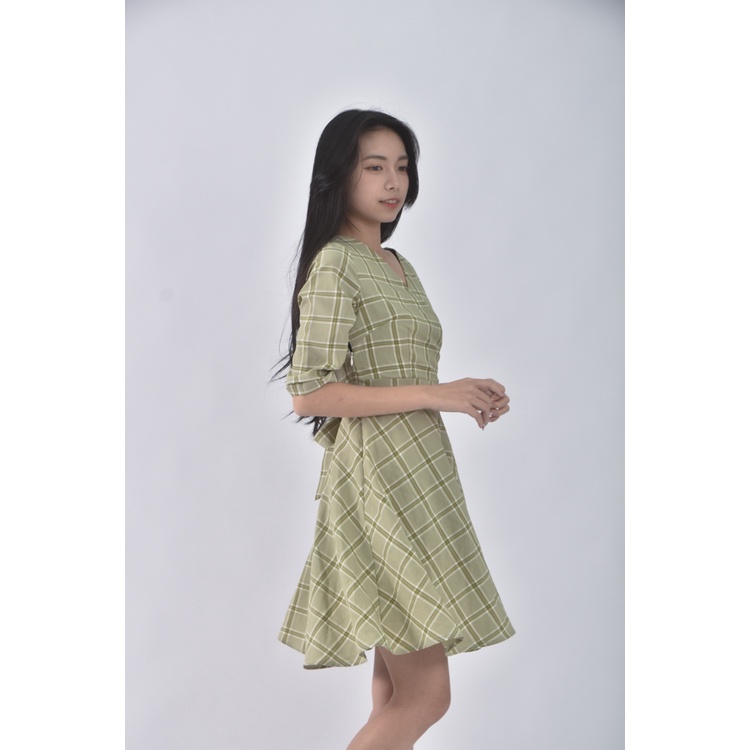 (M) 【金莎私服】home shop質感格紋綠色洋裝二手衣, , large