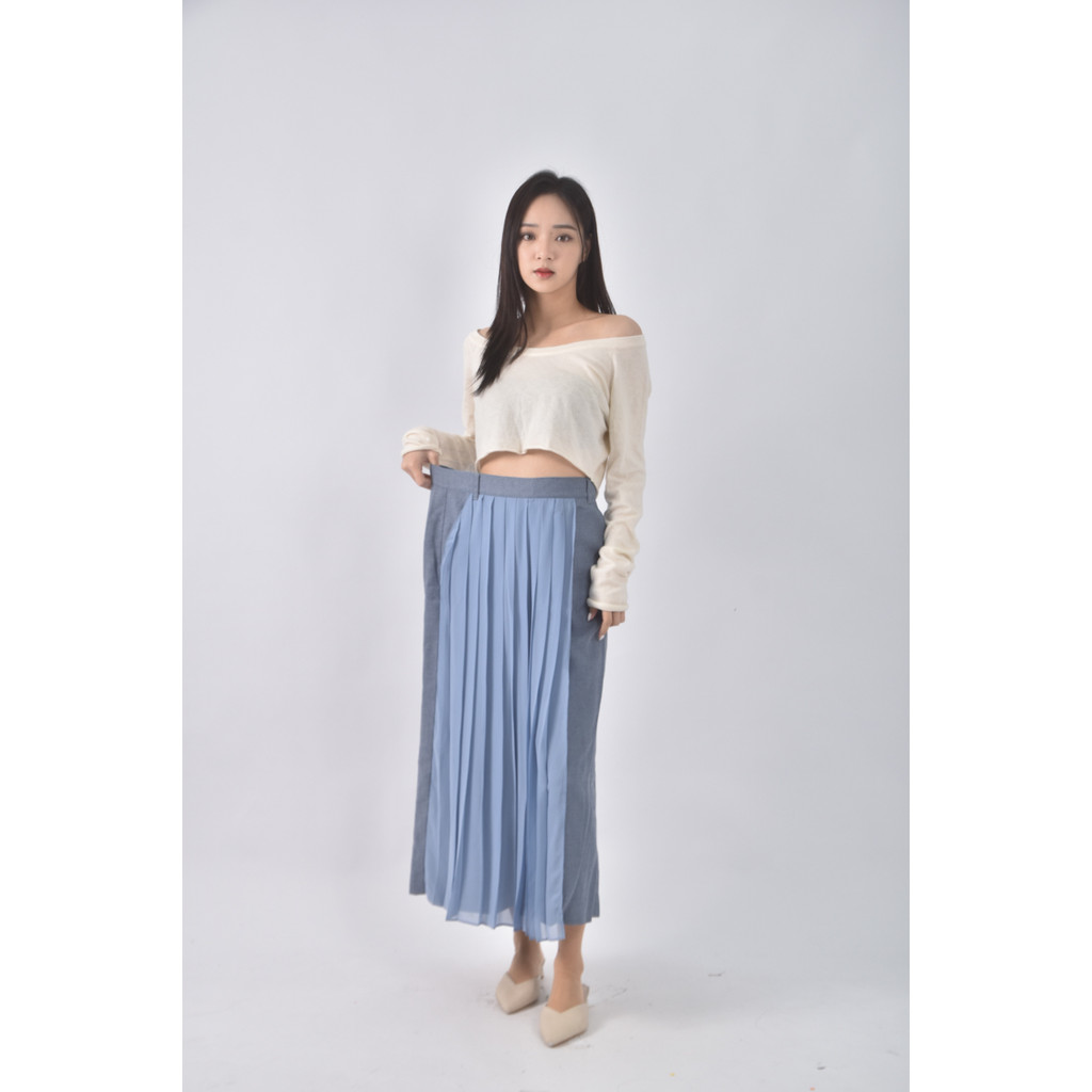 (L) gozo高腰鬆緊腰藍色長褲二手衣, , large