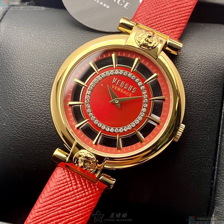 [星晴錶業]VERSUS VERSACE手錶,36mm,VV00022大紅色錶面玫瑰金錶殼大紅色真皮皮革錶帶款, , large