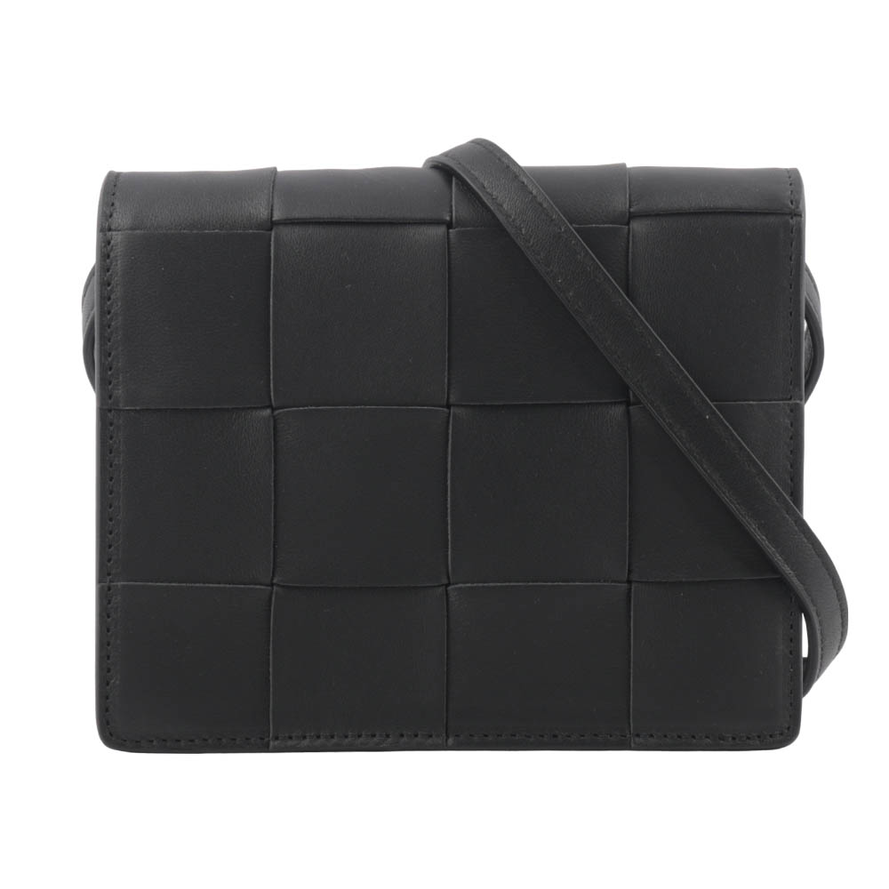 BOTTEGA VENETA Cassette 小羊皮編織小款斜背包/黑色, , large