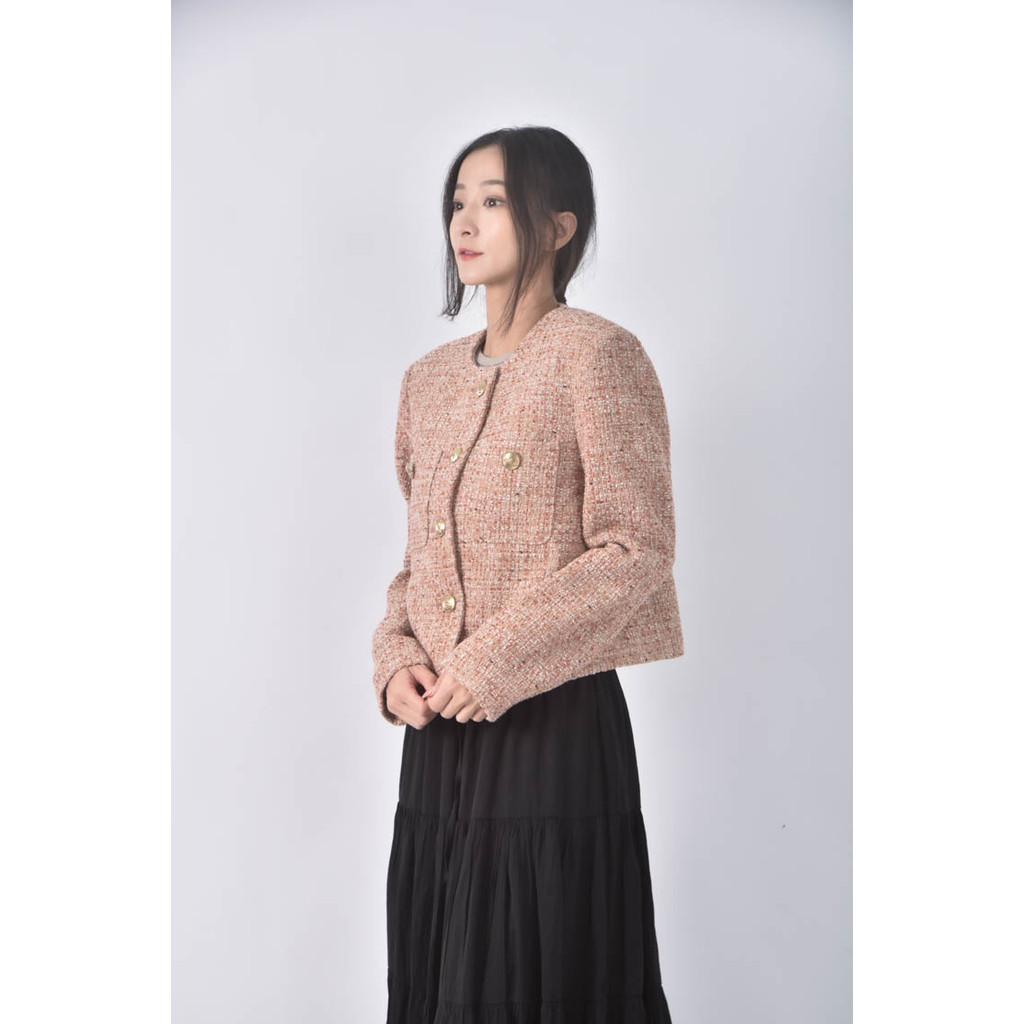 (M) laha韓牌小香風排扣粉色外套二手衣, , large