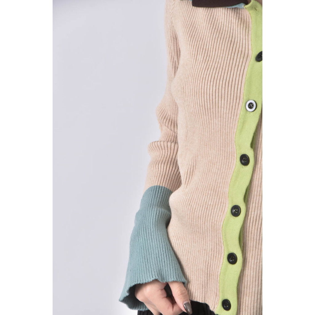 (S) 【董仔私服】羅紋圖案杏色長袖上衣二手衣, , large