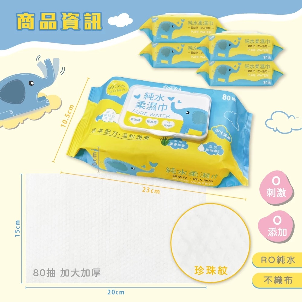 純水濕紙巾 加蓋 加大加厚 珍珠紋(80抽/18包), , large