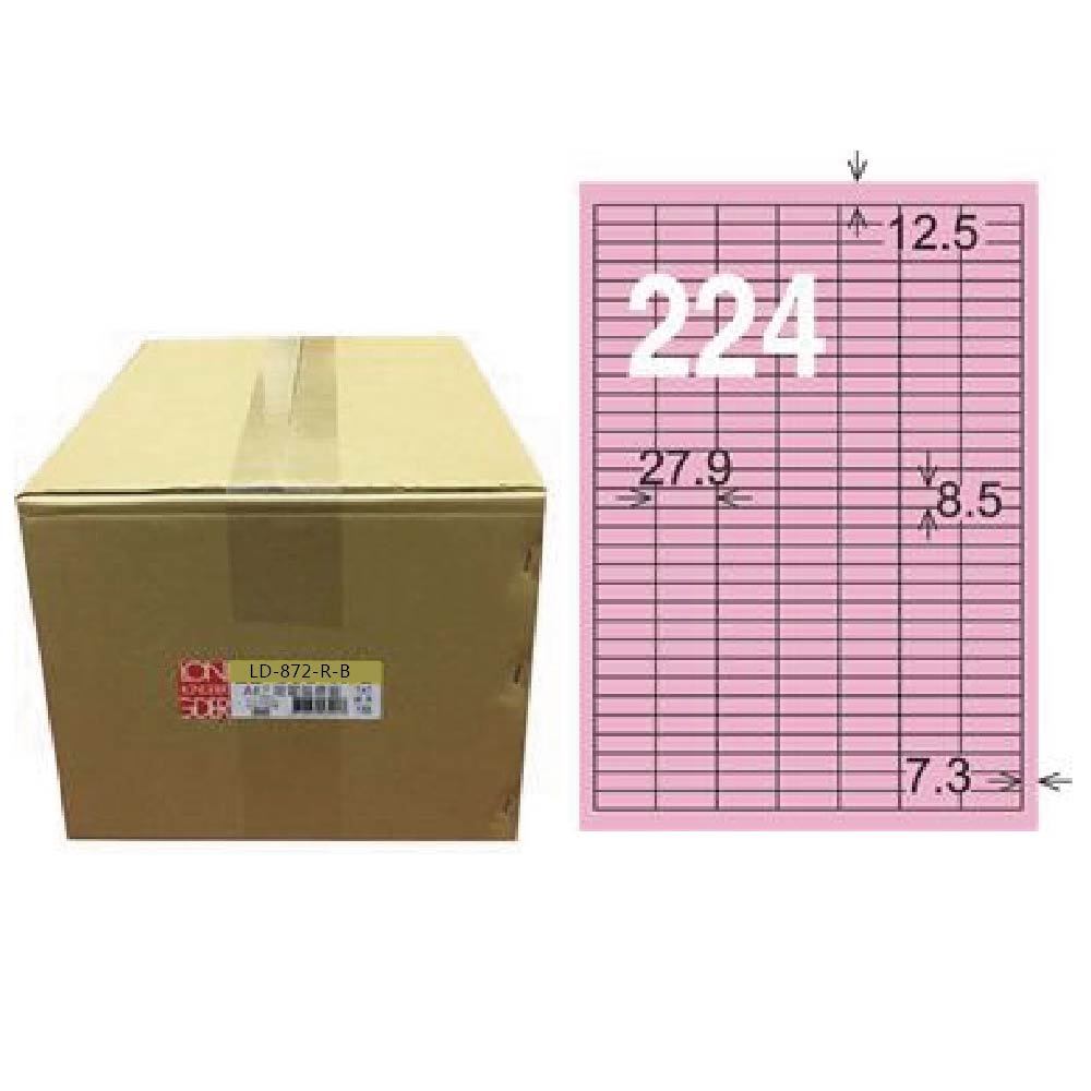 【龍德】LONGDER 三用電腦標籤 A4 224格 8.5*27.9mm 粉紅 1000張/箱 LD-872-R-B(適用雷射、噴墨、影印), , large
