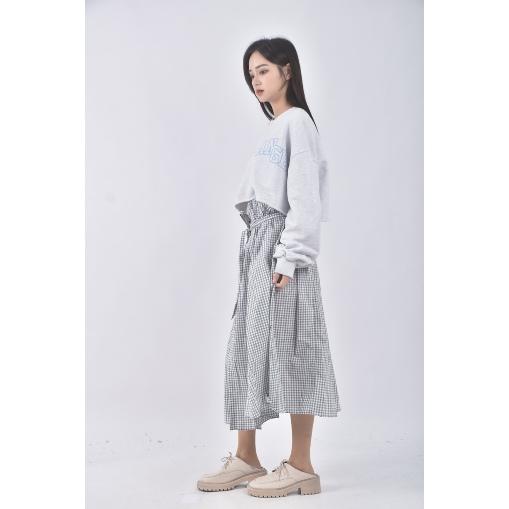 (L) koolaanna質感格紋黑色綁帶長裙二手衣, , large