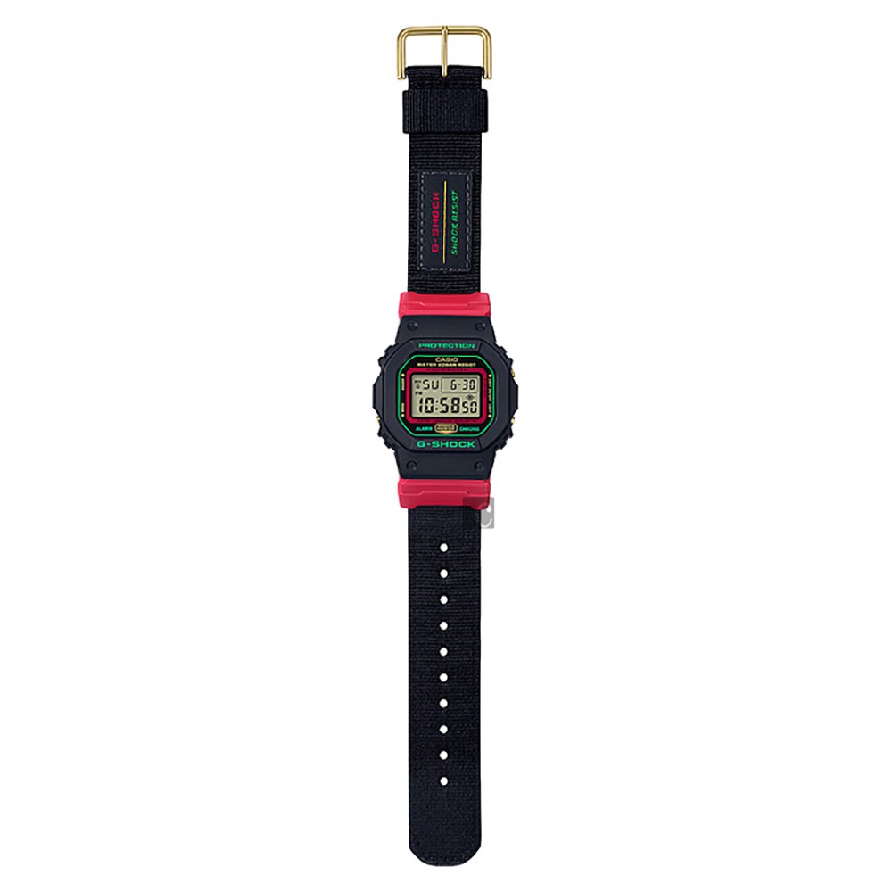 CASIO 卡西歐  G-SHOCK 紅武士 帆布錶帶手錶(DW-5600THC-1), , large