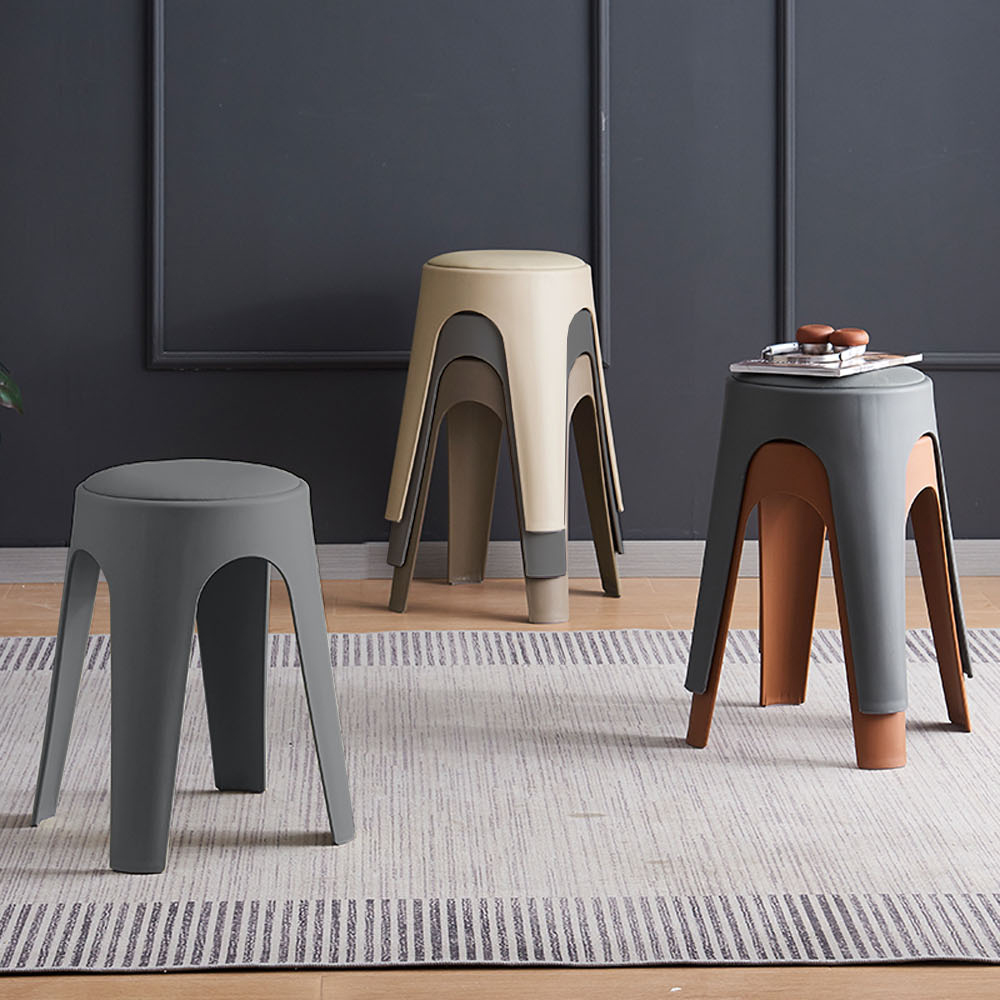 【AOTTO】莫蘭迪貓抓皮加厚疊加圓凳椅凳-2入深橘色(ID-002O*2), , large