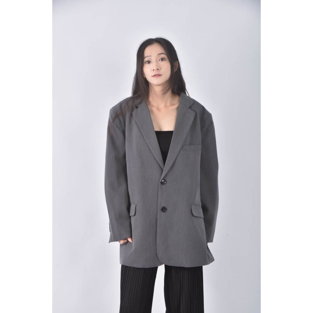 (XL) studio doe西裝墊肩灰色外套二手衣, , large