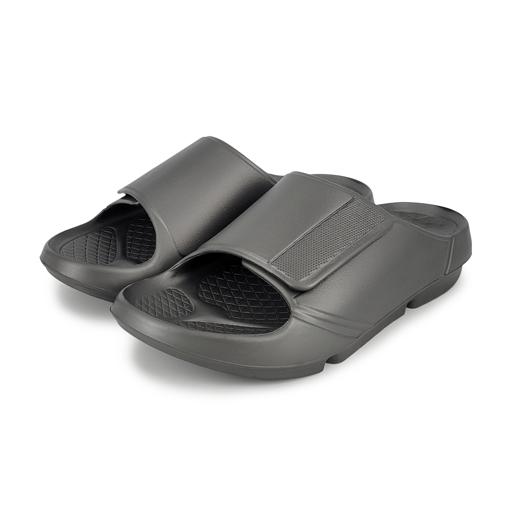 DIADORA迪亞多那 紓壓厚底拖鞋 MIT台灣製造 休閒 運動 簡約 素色 魔鬼氈 彈力 足弓支撐 舒壓 防滑 黑 灰, , large