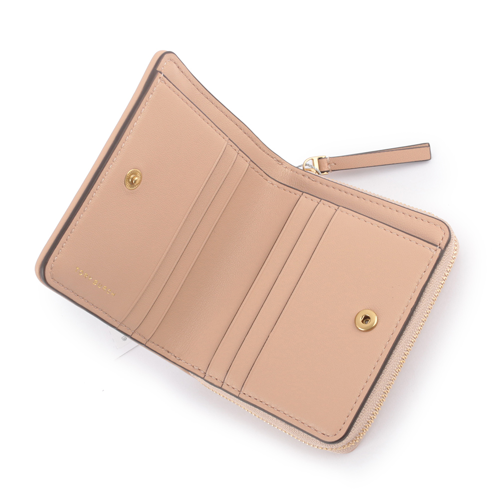 Tory Burch Kira 絎縫皮革暗釦拉鍊零錢袋短夾/淺沙色, , large