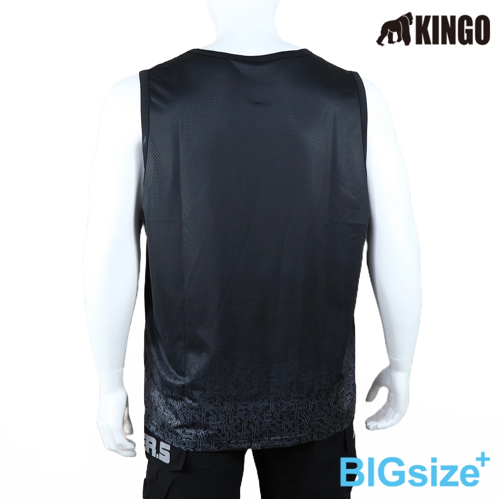 KINGO-大尺碼-排汗 背心T-黑-413612, , large