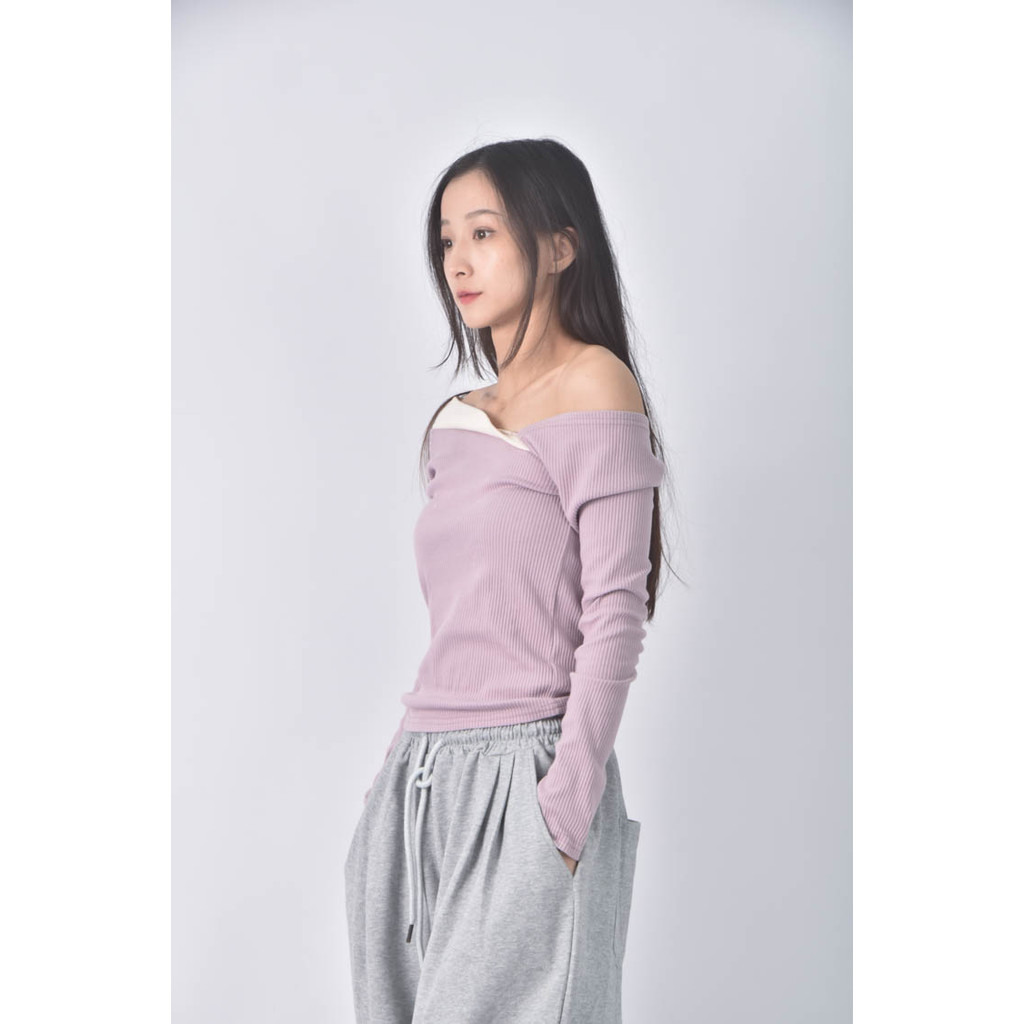 (XS（含）以下) rosygold韓牌斜領紫色長袖上衣二手衣, , large