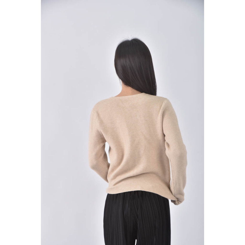(S) 質感假兩件杏色長袖上衣二手衣, , large