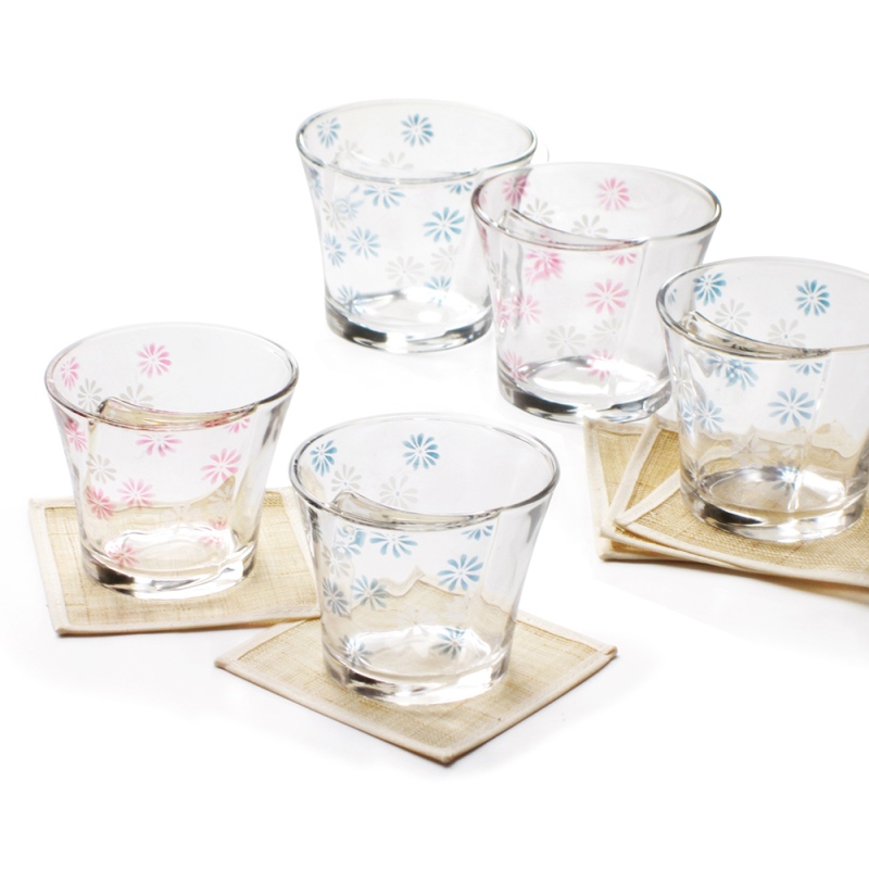 [豐名日本餐具] 3.0"玻璃橢圓杯組 粉.藍菊 / G03CU2-2, , large