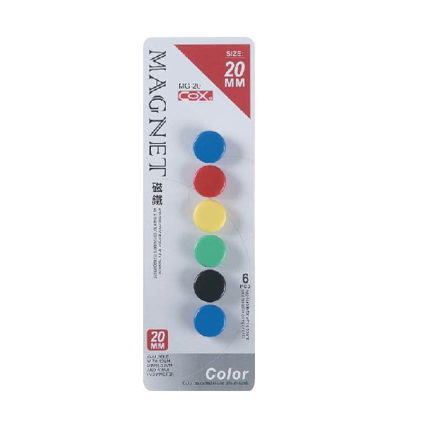 【COX 三燕】20mm 卡裝 彩 色磁鐵 10卡 / 盒 MG-20, , large
