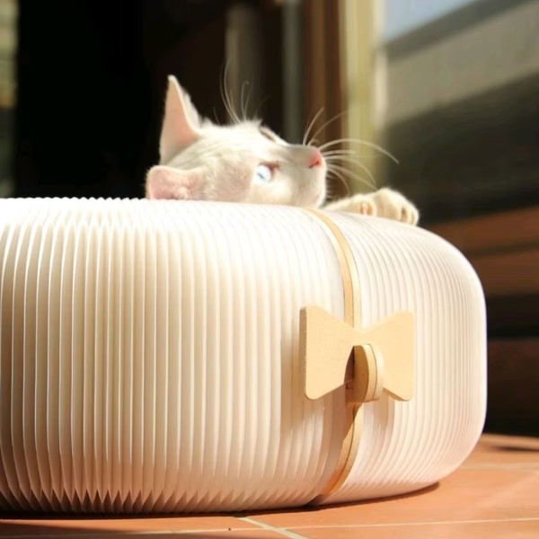 柿餅｜蜂巢紙收納貓睡床(100%可回收_白牛皮紙), , large
